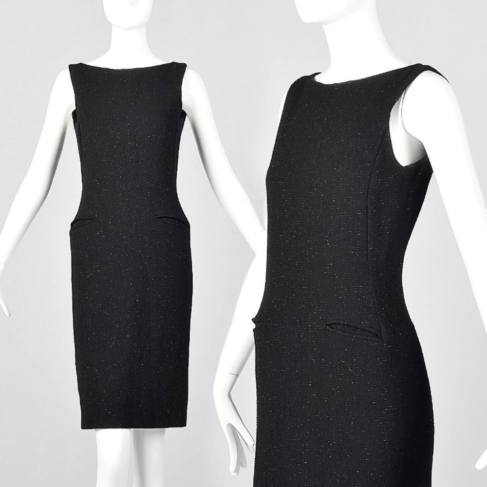 Moschino Cheap & Chic Tight Black Boatneck Dress with Lurex Threads  | S…
